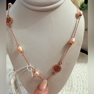 Elegant Rose Gold Pearl Necklace 15-17 inches - NWT